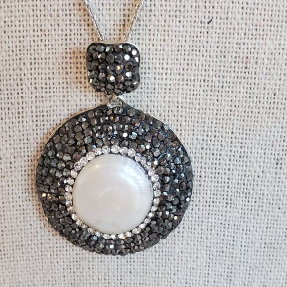 Jewelry - MOP Black Spinel And Crystal  Sterling Necklace